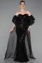 Robe de Soirée Longue Squameuse Noir ABU6099