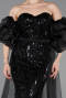 Robe de Soirée Longue Squameuse Noir ABU6099