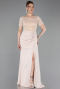 Robe de Soirée Longue Dantelle Beige ABU6100