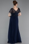 Robe de Soirée Longue Dantelle Bleu Marine ABU6100