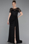 Robe de Soirée Longue Dantelle Noir ABU6100