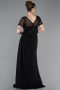 Robe de Soirée Longue Dantelle Noir ABU6100