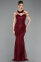 Robe de Soirée Longue Perlé Rouge Bordeaux ABU6073