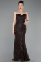 Robe de Soirée Longue Perlé Brun ABU6073
