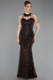Robe de Soirée Longue Perlé Brun ABU6073