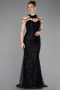 Robe de Soirée Longue Perlé Noir ABU6073