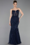 Robe de Soirée Longue Perlé Bleu Marine ABU6080