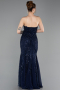Robe de Soirée Longue Perlé Bleu Marine ABU6080