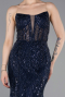 Robe de Soirée Longue Perlé Bleu Marine ABU6080