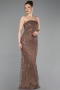 Robe de Soirée Longue Perlé Cuivre ABU6104