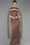 Robe de Soirée Longue Perlé Cuivre ABU6104