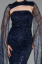 Robe de Soirée Longue Perlé Bleu Marine ABU6104