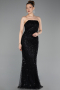 Robe de Soirée Longue Perlé Noir ABU6104