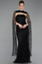 Robe de Soirée Longue Perlé Noir ABU6104