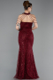 Robe de Soirée Longue Perlé Rouge Bordeaux ABU6073