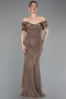 Robe De Soirée Perlé Longue Brun clair ABU5400