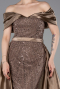 Robe De Soirée Perlé Longue Brun clair ABU5400