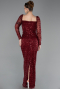 Robe De Soirée Perlé Longue Rouge Bordeaux ABU5699