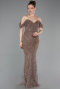 Robe De Soirée Perlé Longue Brun clair ABU5557