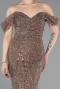Robe De Soirée Perlé Longue Brun clair ABU5557