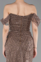 Robe De Soirée Perlé Longue Brun clair ABU5557