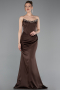 Robe Queue de Poisson Longue Satin Brun foncé ABU6109