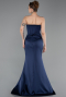 Robe Queue de Poisson Longue Satin Bleu Marine ABU6109