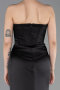Robe Queue de Poisson Longue Satin Noir ABU6109