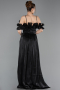 Robe de Soirée Longue Mousseline Noir ABU6110