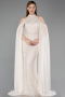 Robe de Soirée Longue Perlé Beige ABU6117