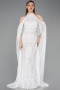 Robe de Soirée Longue Perlé Blanc ABU6117