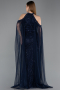 Robe de Soirée Longue Perlé Bleu Marine ABU6117