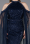 Robe de Soirée Longue Perlé Bleu Marine ABU6117