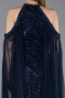 Robe de Soirée Longue Perlé Bleu Marine ABU6117