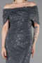 Robe de Soirée Longue Dantelle Anthracite ABU6119