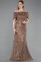 Robe de Soirée Longue Dantelle Brun ABU6119