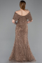 Robe de Soirée Longue Dantelle Brun ABU6119