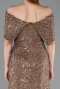 Robe de Soirée Longue Dantelle Brun ABU6119