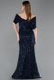 Robe de Soirée Longue Dantelle Bleu Marine ABU6119