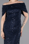 Robe de Soirée Longue Dantelle Bleu Marine ABU6119