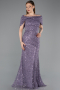 Robe de Soirée Longue Dantelle Lilas ABU6119