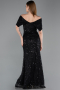 Robe de Soirée Longue Dantelle Noir ABU6119