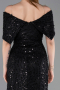 Robe de Soirée Longue Dantelle Noir ABU6119