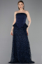 Robe de Soirée Longue Squameuse Bleu Marine ABU6124