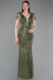 Robe De Soirée Perlé Longue Kaki ABU5637
