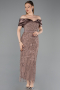 Robe De Soirée Perlé Midi Brun Clair ABK2453