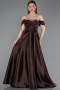 Robe De Soirée Satin Longue Brun ABU5530
