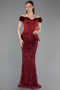Robe De Soirée Perlé Longue Rouge Bordeaux ABU5616