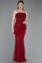 Robe De Soirée Perlé Longue Rouge Bordeaux ABU5922