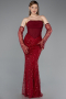 Robe De Soirée Perlé Longue Rouge Bordeaux ABU5922